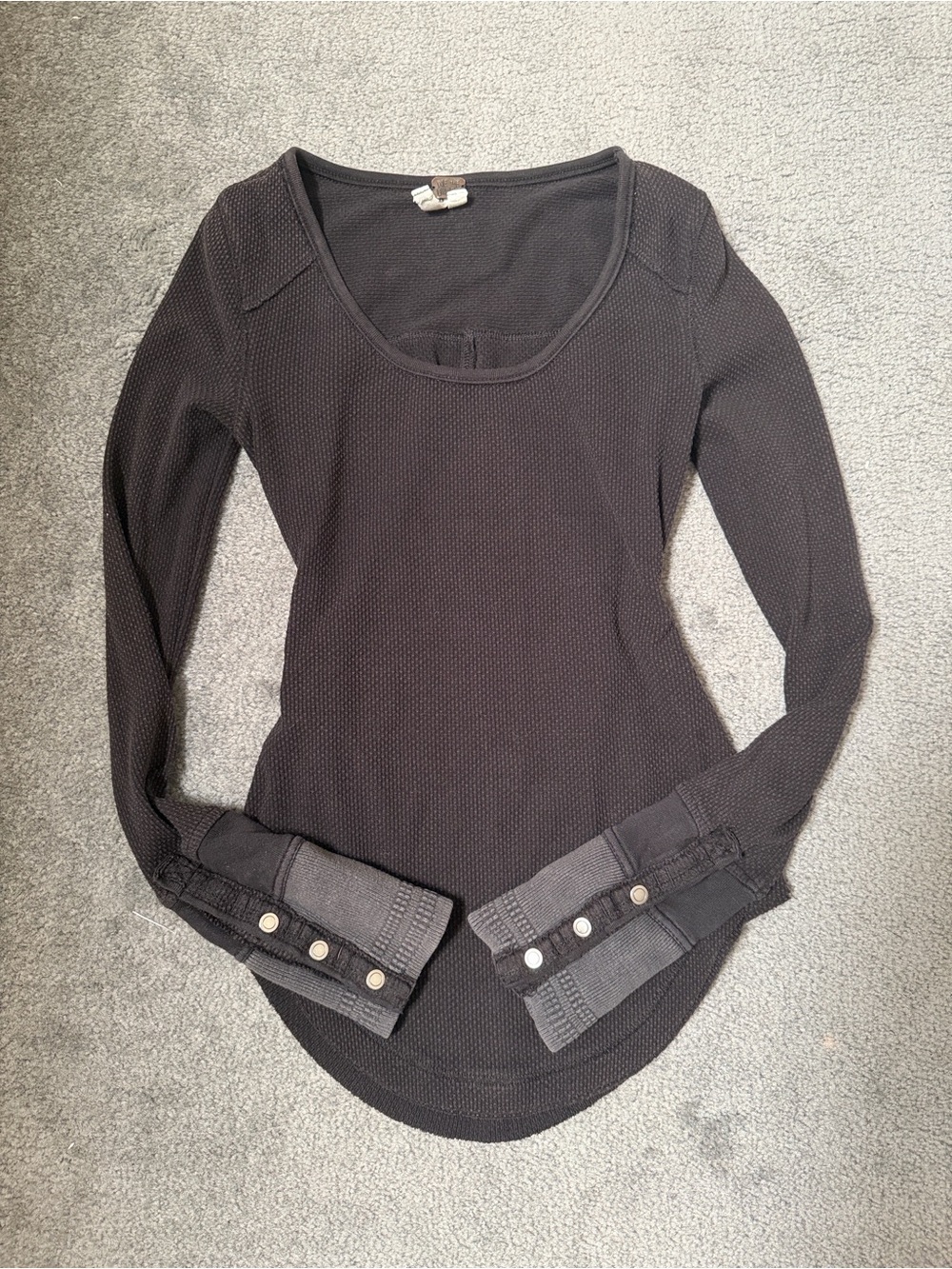 We The Free Black Waffle Knit Long Sleeve Scoop Neck Top